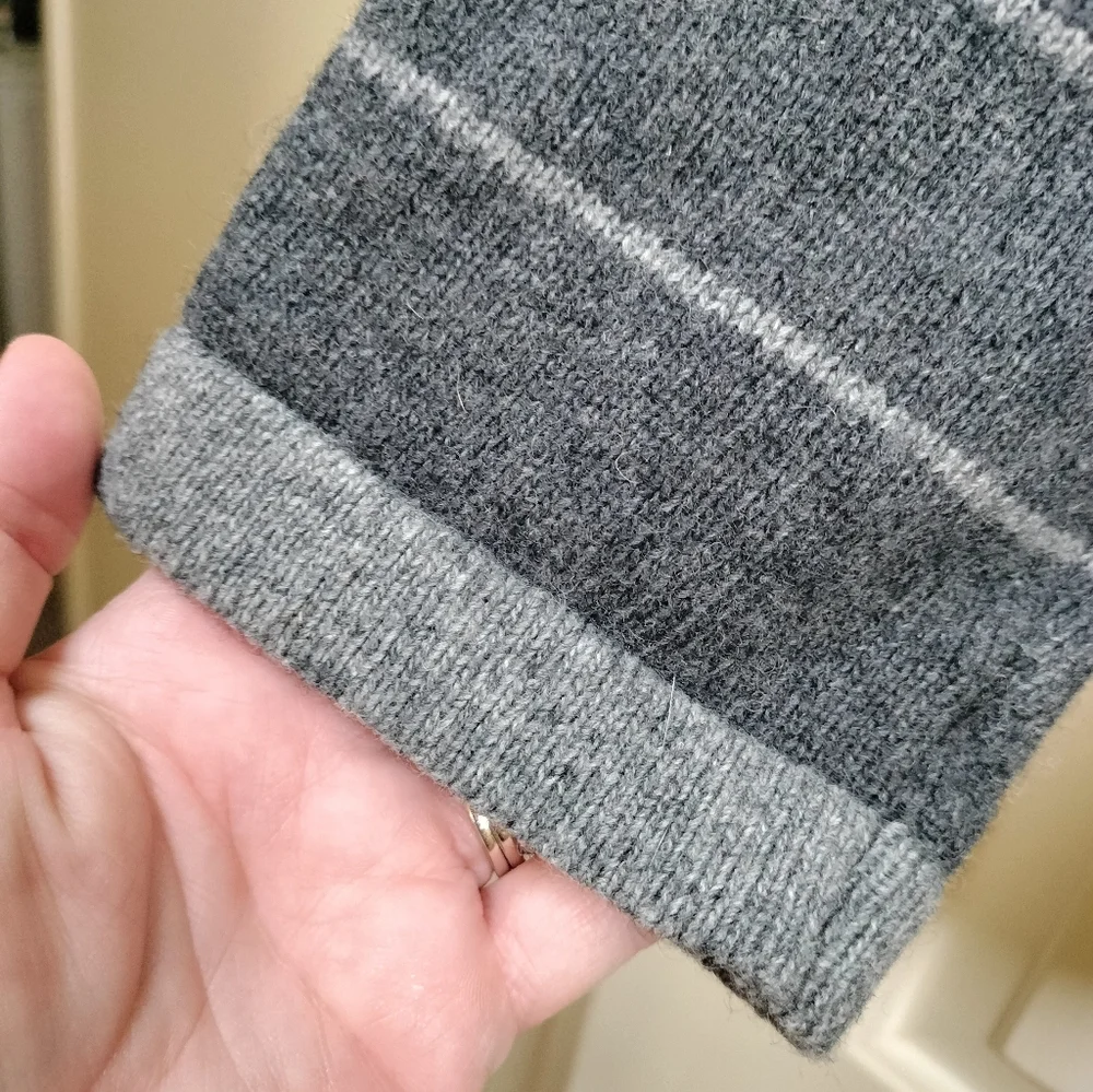 Vintage Sherland Lambswool Blend‎ Striped Sweater Grey V-Neck Large Grandpacore